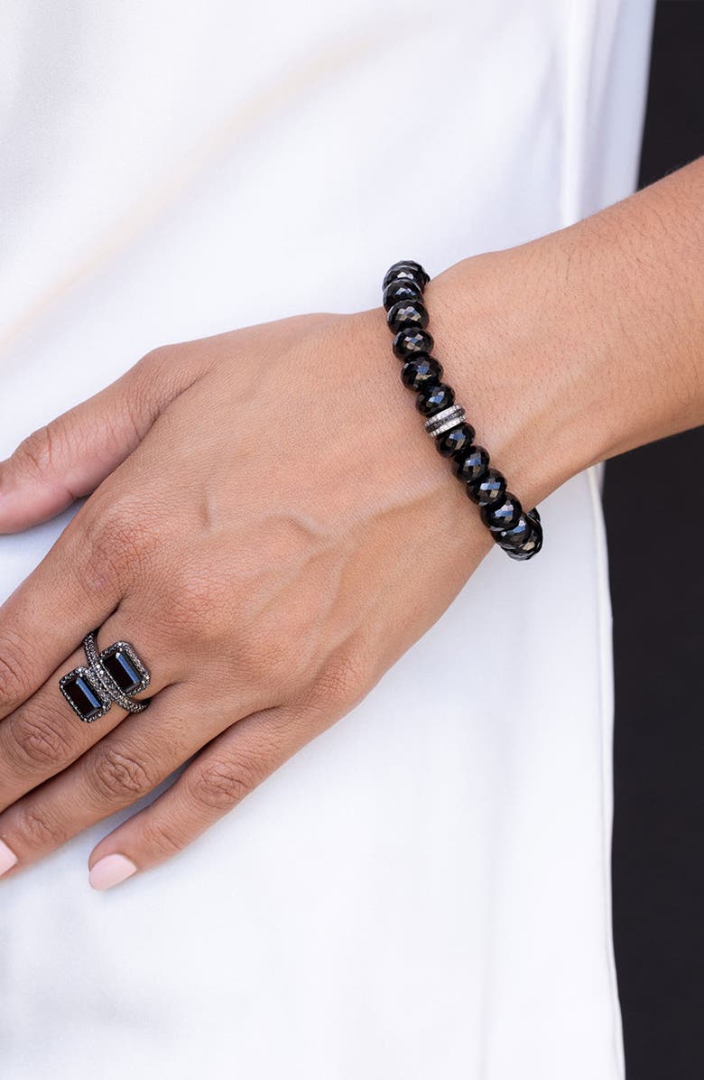 Sheryl Lowe Spinel 10MM Bead Bracelet With Silver And Black Diamond Rondelles, Alternate, color, Spinel / Sterling Silver