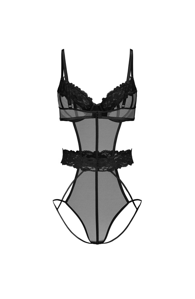 Adore Me Sawyer Bodysuit Lingerie, Alternate, color, Black