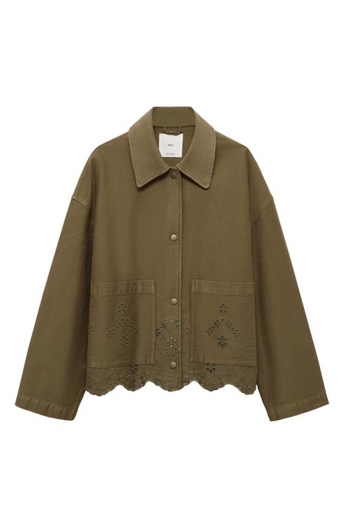 Mango Embroidered Eyelet Shacket In Green