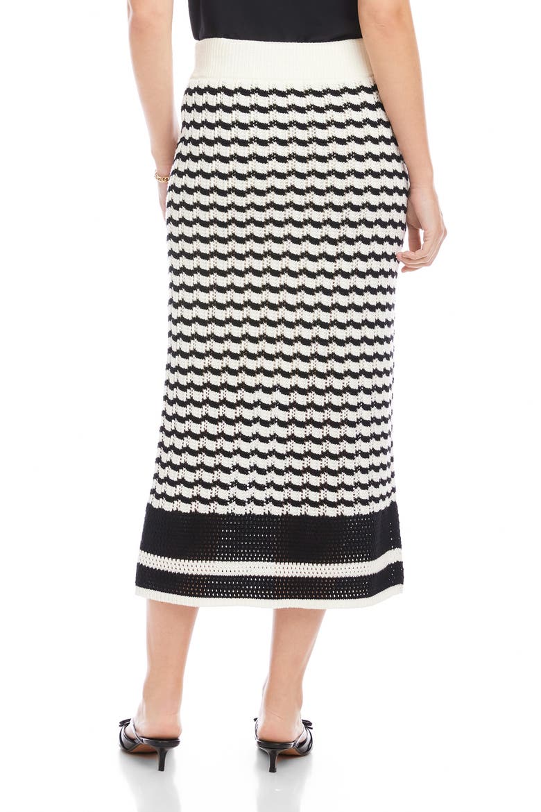 Zoe Stripe Pointelle Cotton Blend Midi Sweater Skirt, Alternate, color, BLACK/ CREAM
