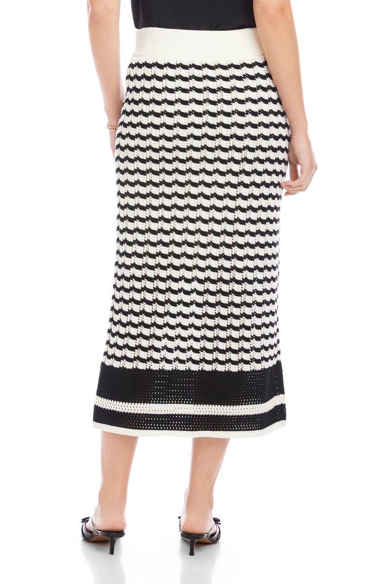 FIFTEEN TWENTY Zoe Stripe Pointelle Cotton Blend Midi Sweater Skirt, Alternate, color, Black/ Cream