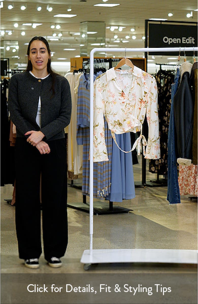 Floral Long Sleeve Linen Blend Wrap Top, sales video thumbnail