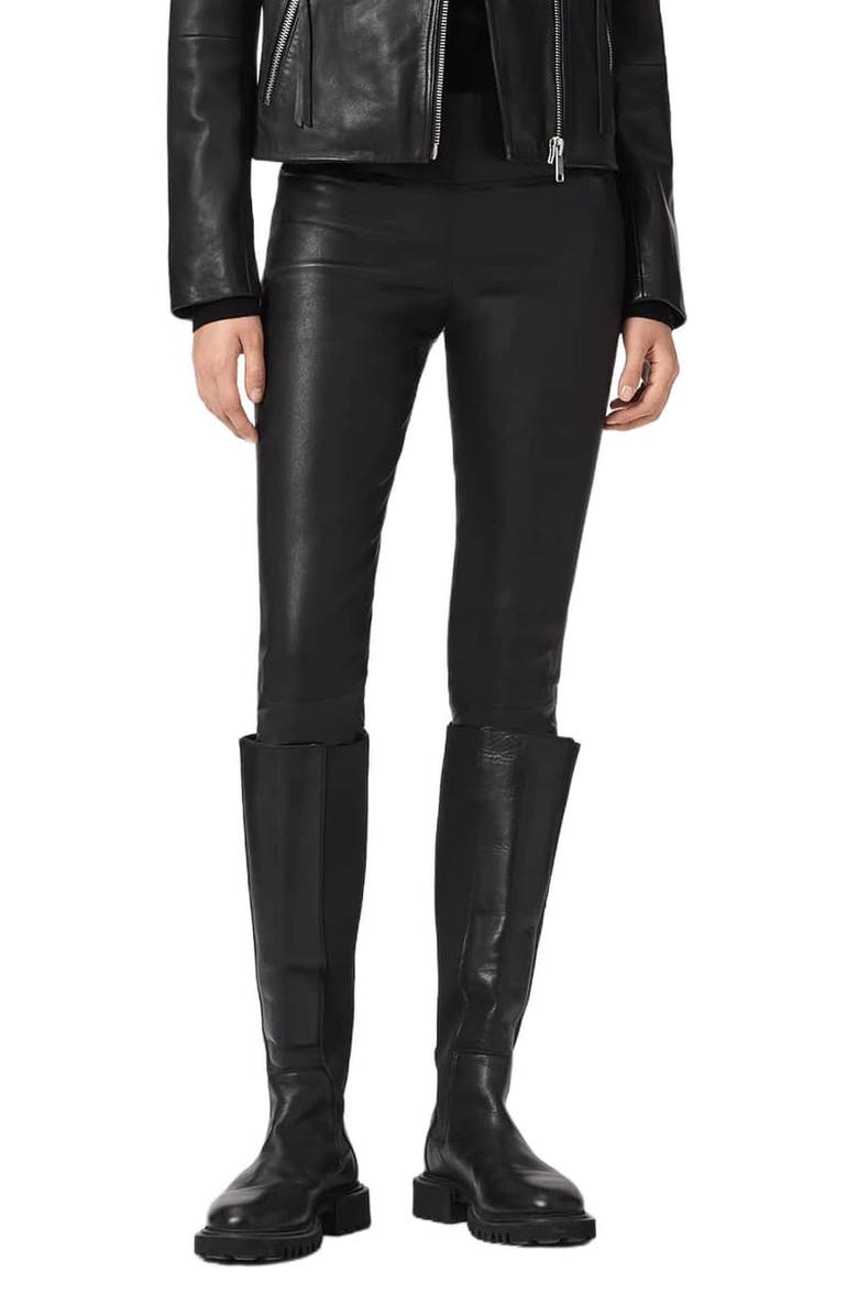 AllSaints Cora Leather Leggings, Main, color, Black