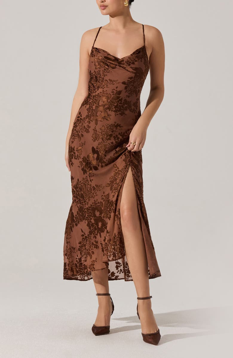 ASTR the Label Gaia Floral Velvet Burnout Slipdress, Main, color, Brown Floral