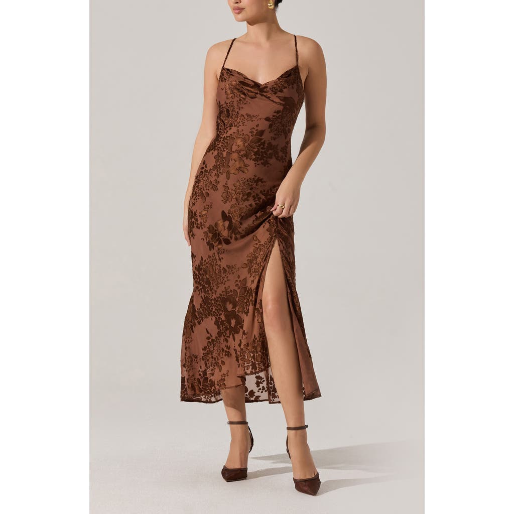 Astr The Label Gaia Floral Velvet Burnout Slipdress In Brown