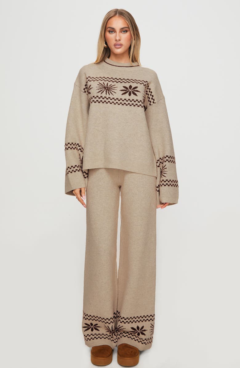 Princess Polly Anok Star Sweater Pants, Alternate, color, Brown / Cream