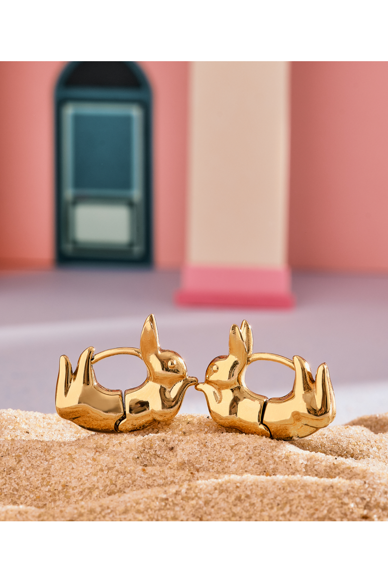 Rabbit Earrings, Alternate, color, Gold