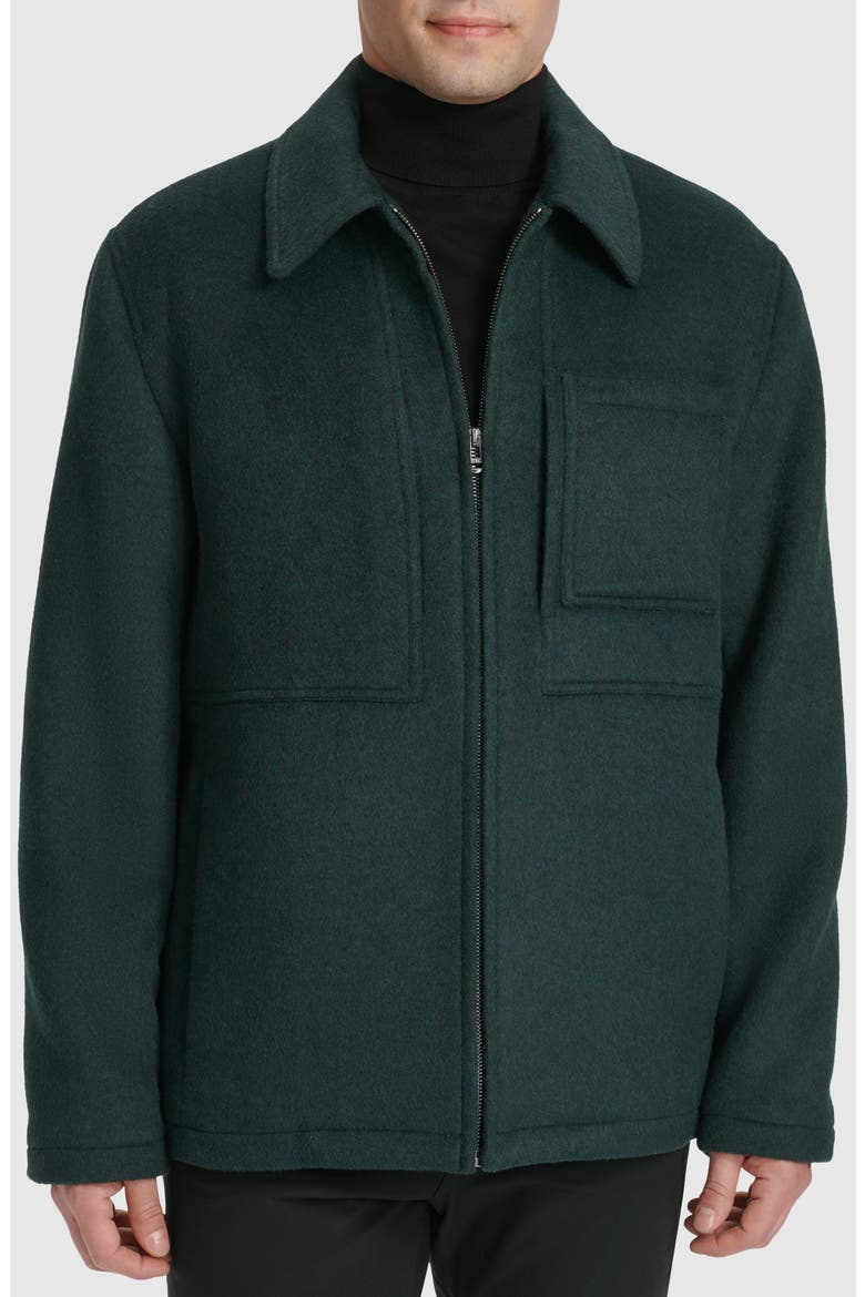 Felt Zip Front Shirt Jacket, Main, color, DARK GREEN
