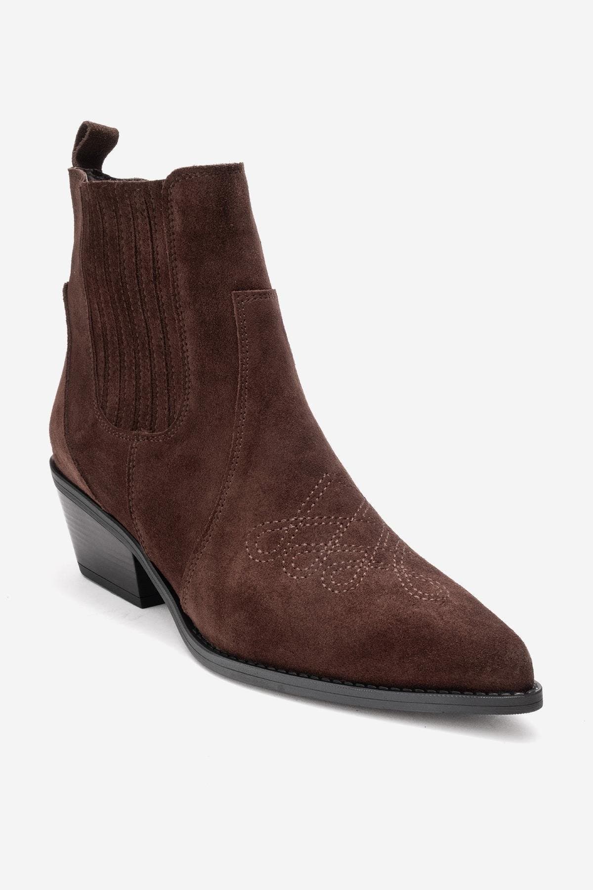 Forever & Always Shoes Julieta Leather Block Heel Western Boot, Alternate, color, Brown Suede