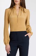 Santorelli Astrid Long Sleeve Silk Ruffle-Neck Top