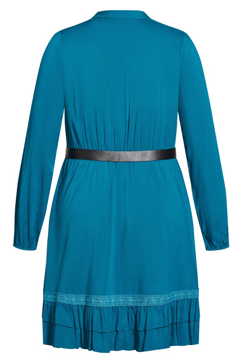 Precious Tie Neck Belted Long Sleeve Dress, Alternate, color, TEAL