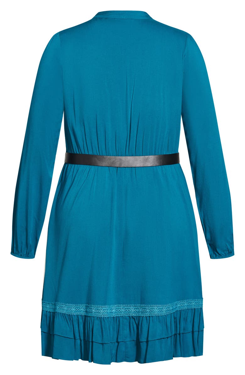 City Chic Precious Tie Neck Belted Long Sleeve Dress, Alternate, color, Teal