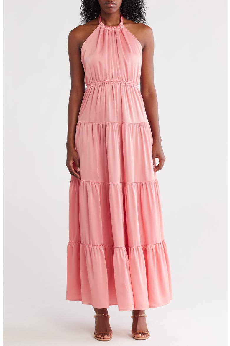 Brody Halter Neck Tiered Maxi Dress, Main, color, ROSE PETAL