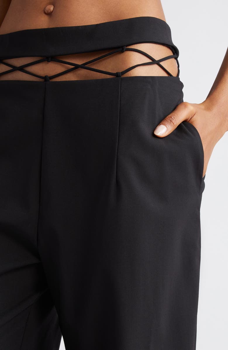 Nensi Dojaka Cutout Laced Waist Stretch Wool Straight Leg Trousers, Alternate, color, 