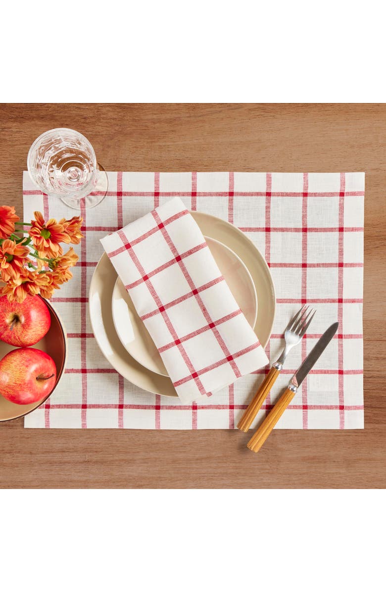 Solino Home Linen Placemats - Windowpane, 14" x 19" Inch, Alternate, color, Tofu/Red