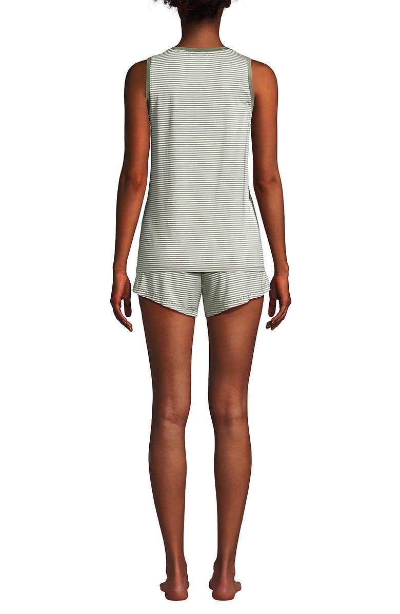 Lands' End Cooling 3 Piece Pajama Set - Robe Tank and Shorts, Alternate, color, Sage Mini Stripe