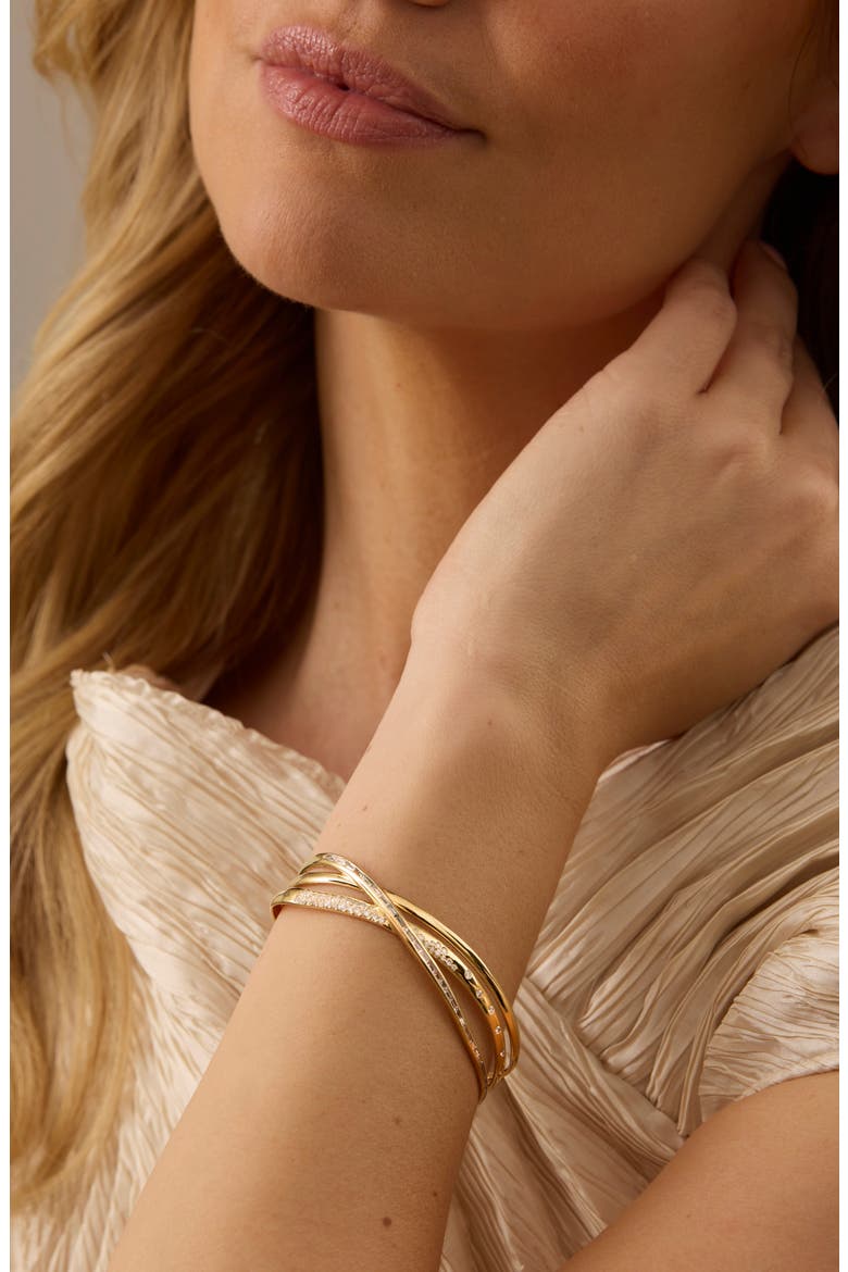 Papua Gold Diamond Crossover Bangle, Alternate, color, YELLOW GOLD