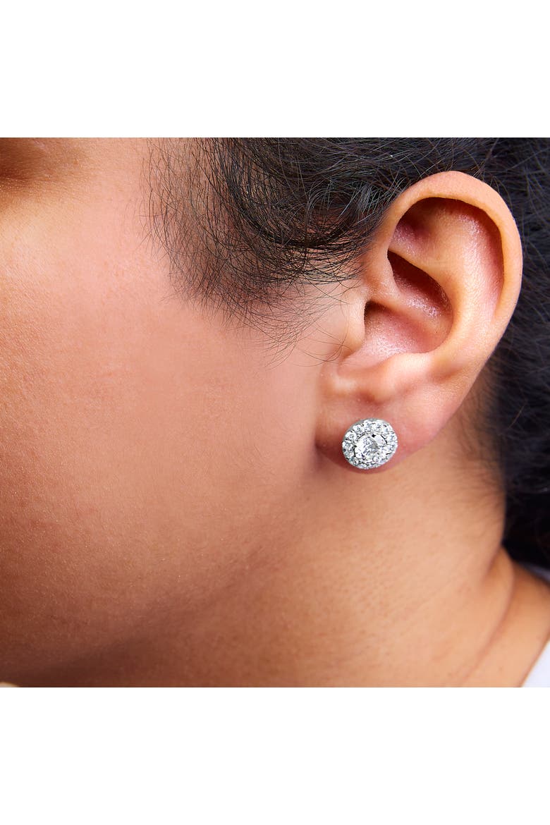 14K White Gold 3.0 Cttw Lab-Grown Diamond Hidden Halo Stud Earrings, Alternate, color, White