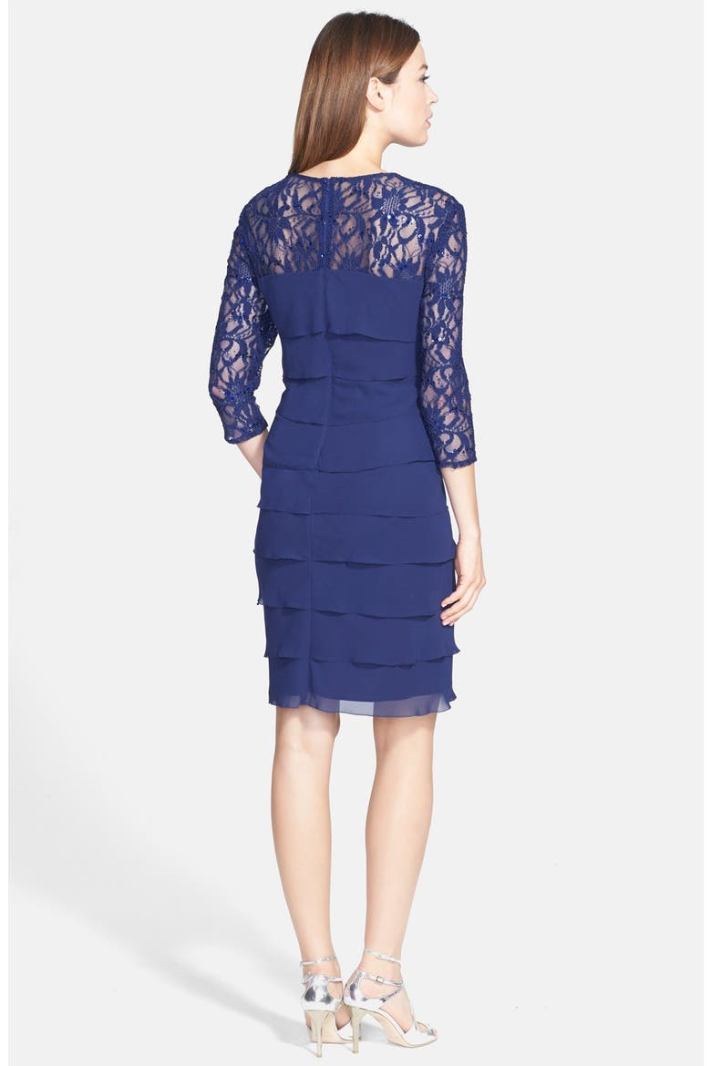 Tiered Chiffon & Lace Sheath Dress, Alternate, color, ELECTRIC BLUE