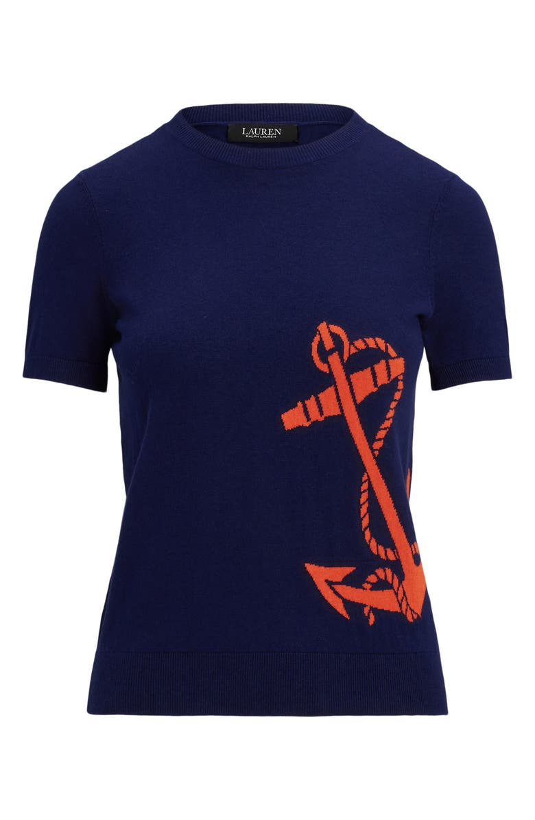 Lauren Ralph Lauren Intarsia Anchor Short Sleeve Cotton & Modal Sweater, Alternate, color, 