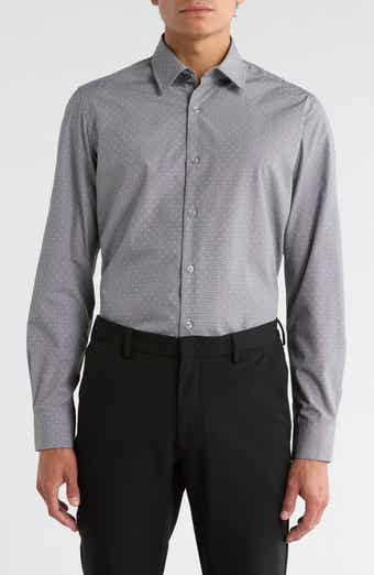 Duchamp Slim Fit Textured Dot Stretch Cotton Dress Shirt