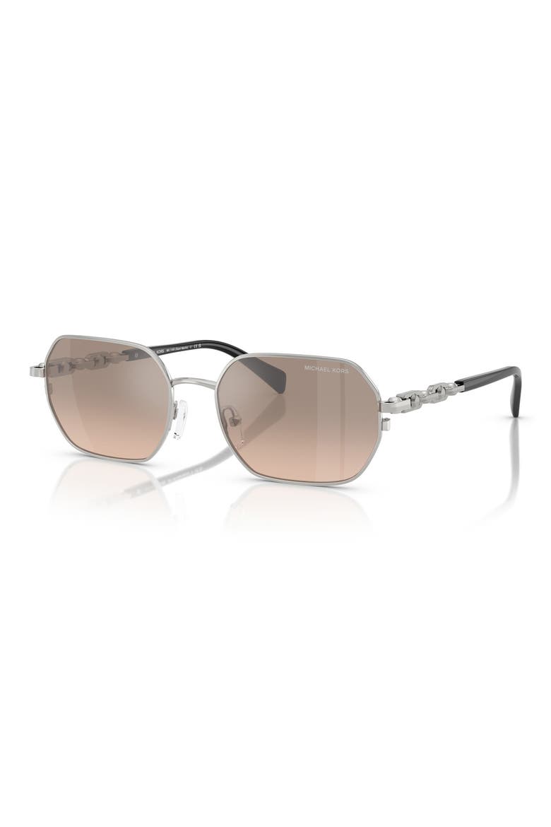 57mm Geometric Sunglasses, Alternate, color, SILVER SHINY / KHAKI SILVER