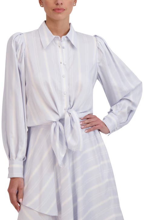 Puff Shoulder Tie Front Button-Up Shirt