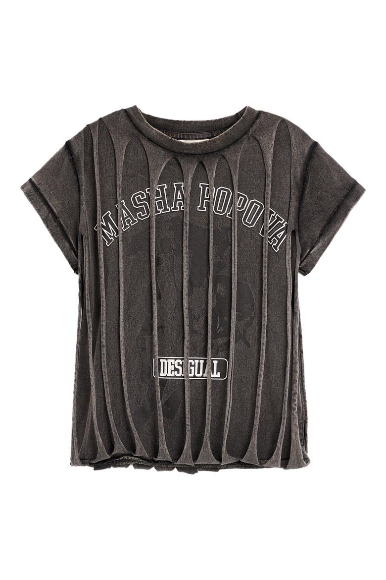 Slit Overlay T-Shirt, Alternate, color, BLACK