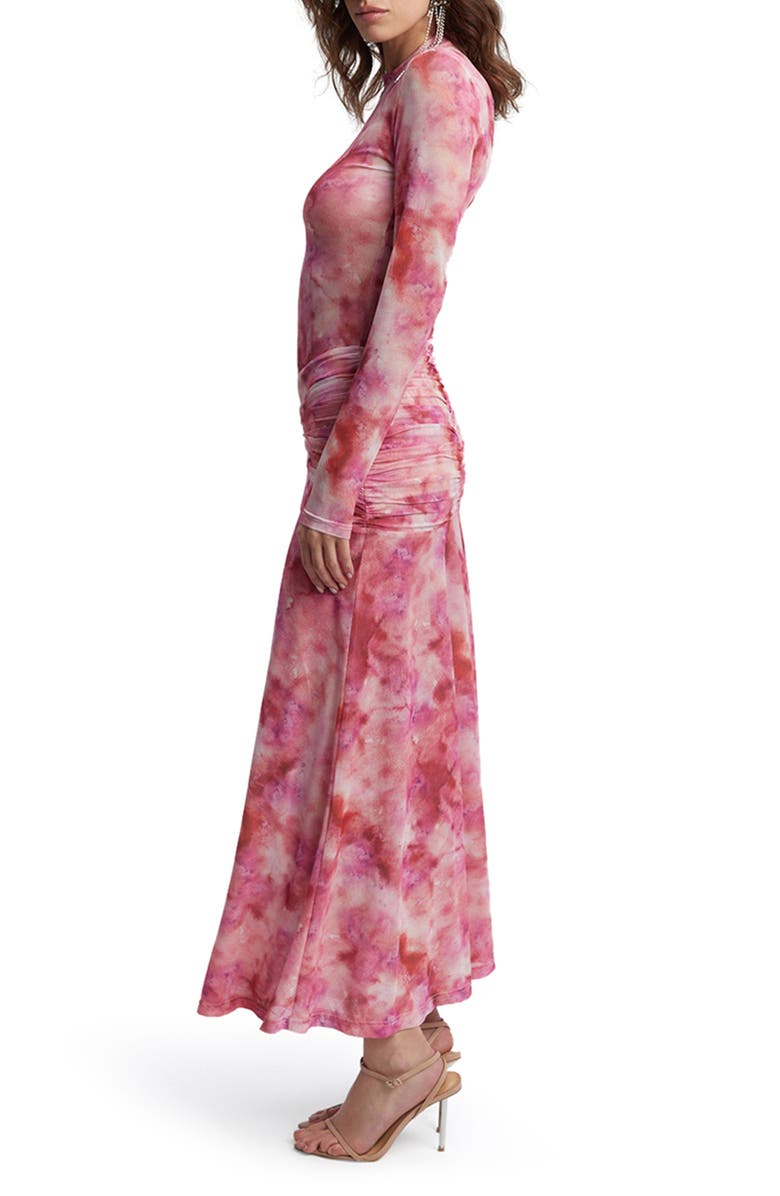Bardot Lea Tie Dye Ruched Long Sleeve Mesh Maxi Dress, Alternate, color,