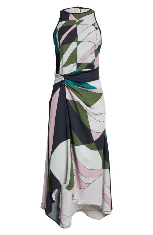 Reiss Womens Avia Geometric-pattern Woven Midi Dress Green In Green