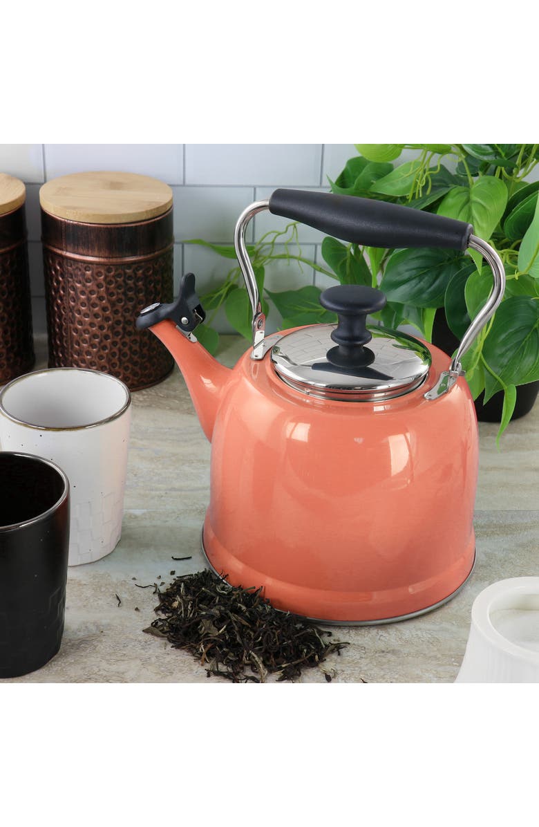 MARTHA STEWART Lily Pond 2.2 Quart Stainless Steel Tea Kettle, Alternate, color, Coral