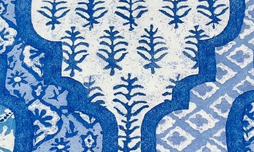Mariposa Provençal Cotton Blue White Scalloped Guest Towel Box Set In White