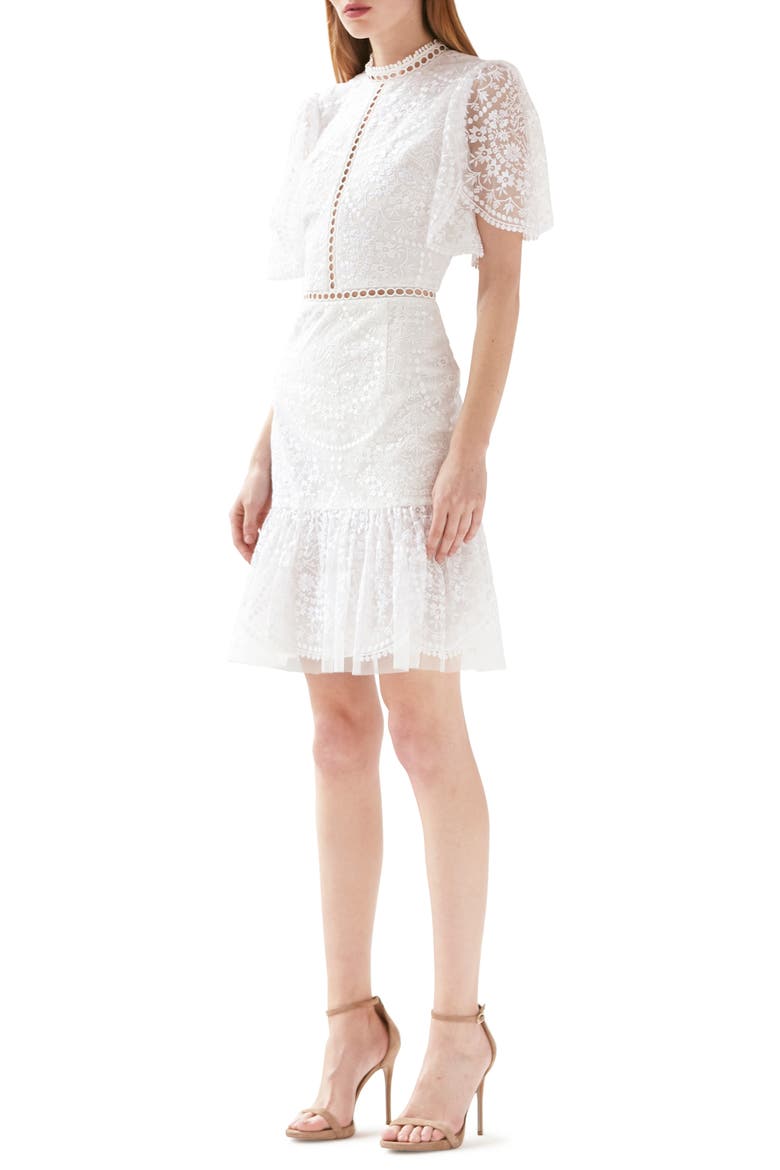 Floral Embroidered Cocktail Dress, Main, color, WHITE