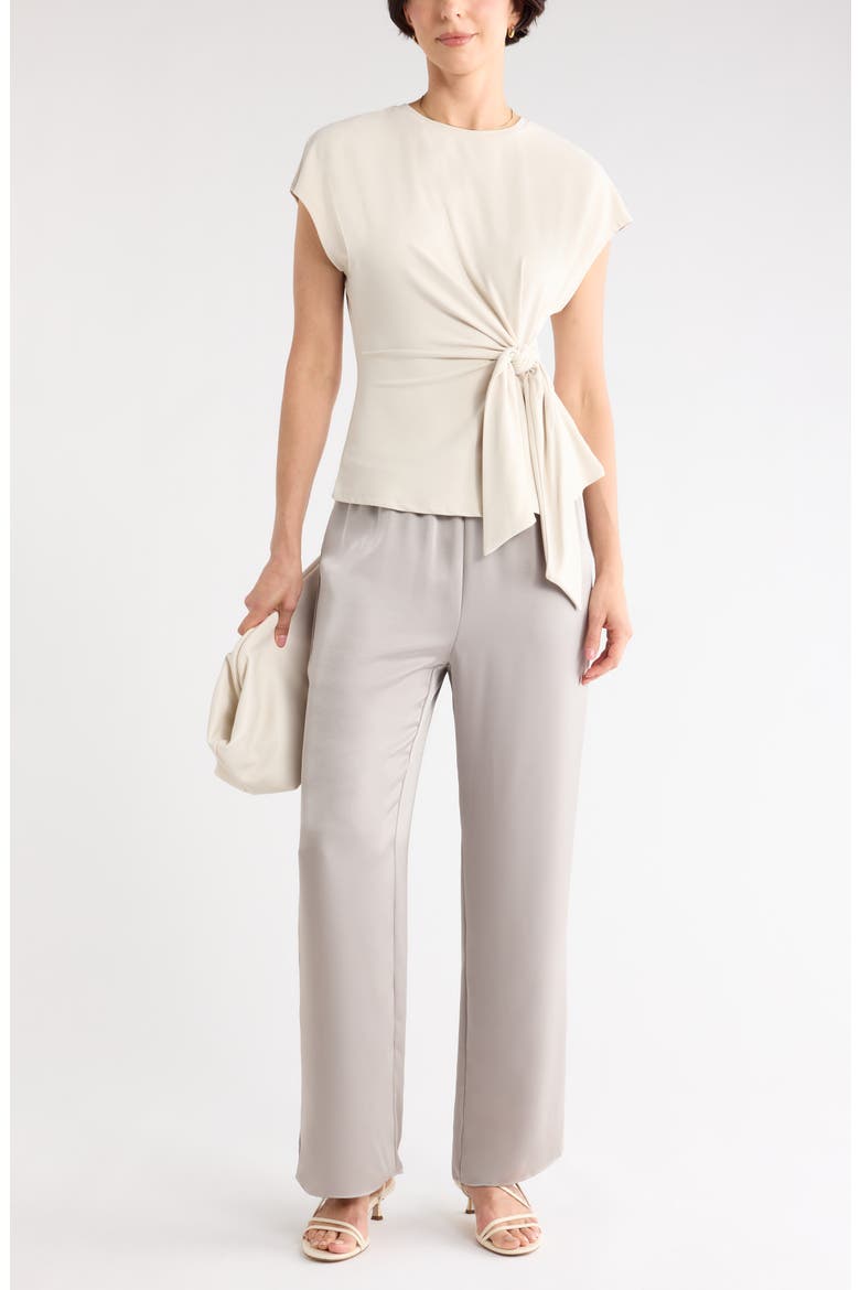Short Sleeve Tie Detail Top, Main, color, BEIGE RAINY DAY