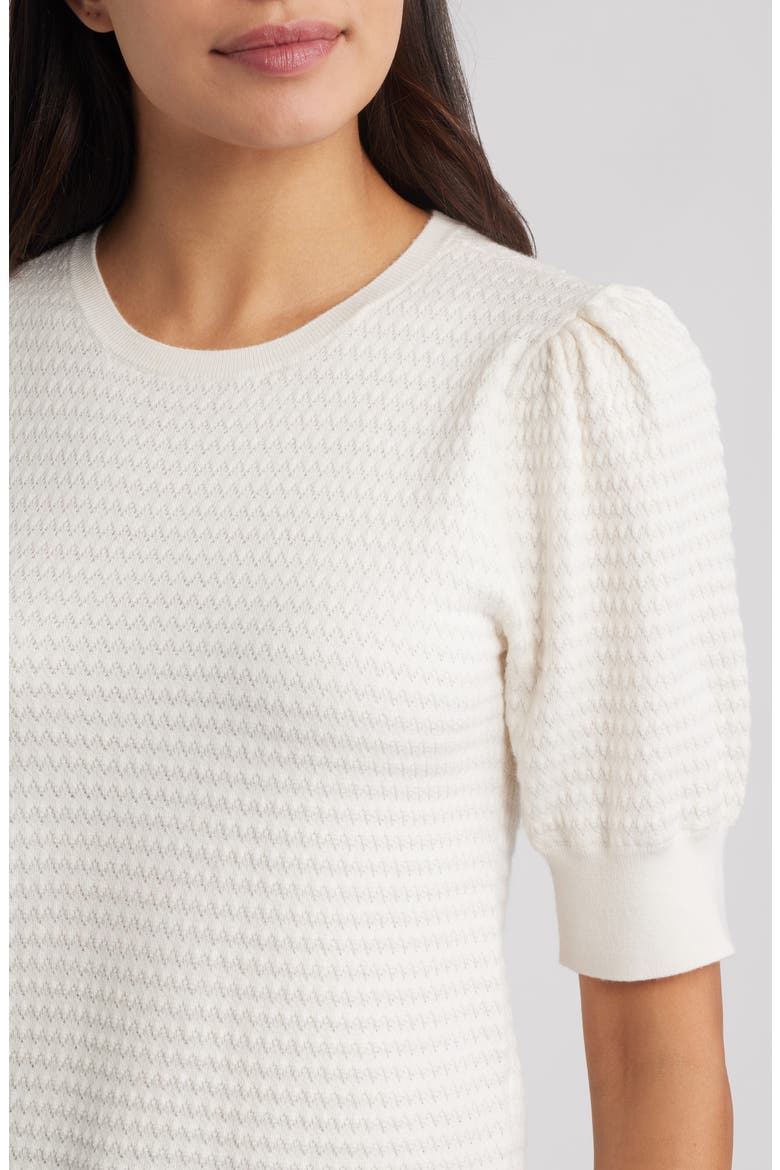 Puff Sleeve Merino Wool & Silk Sweater, Alternate, color, IVORY