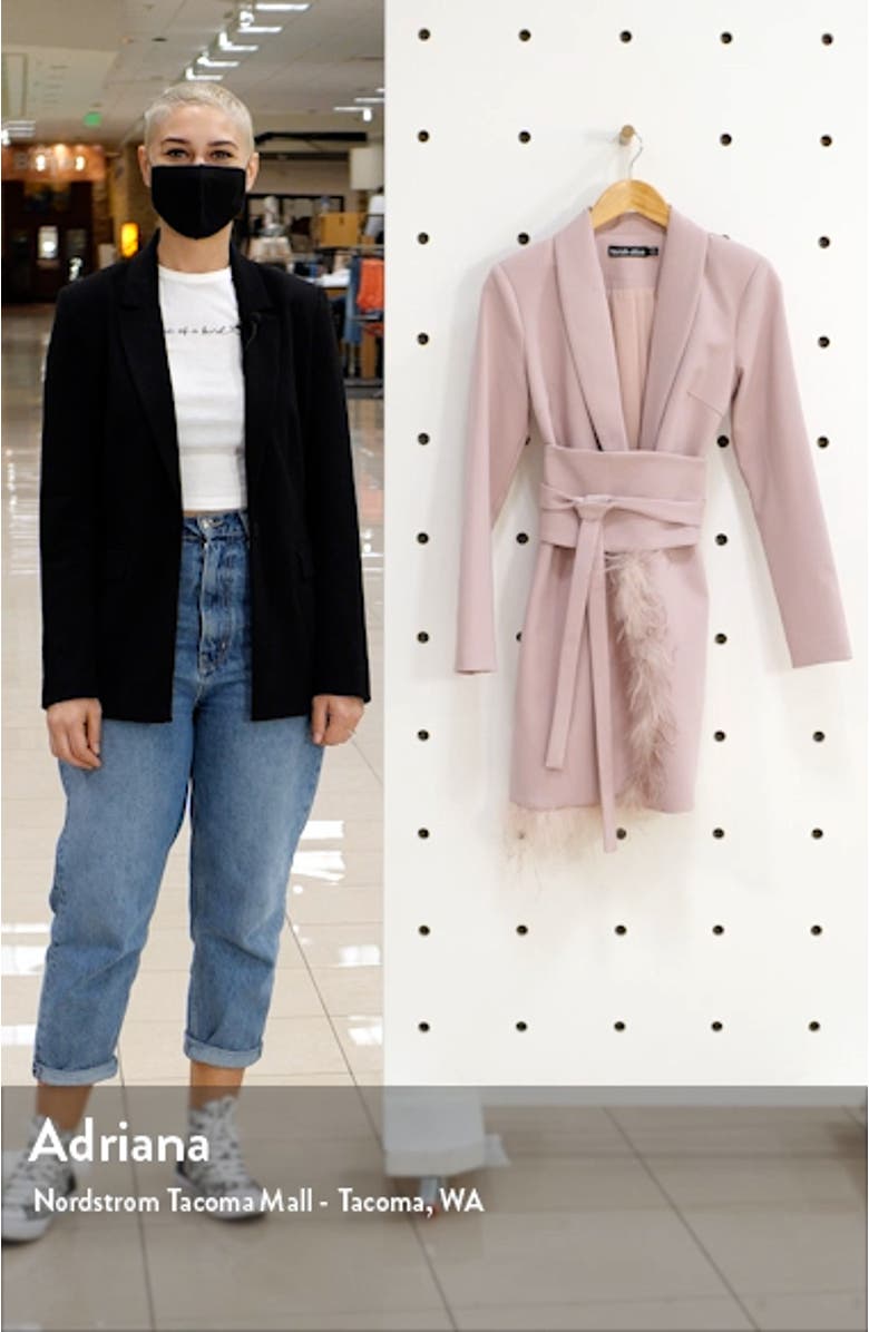 Feather Hem Long Sleeve Blazer Dress, sales video thumbnail