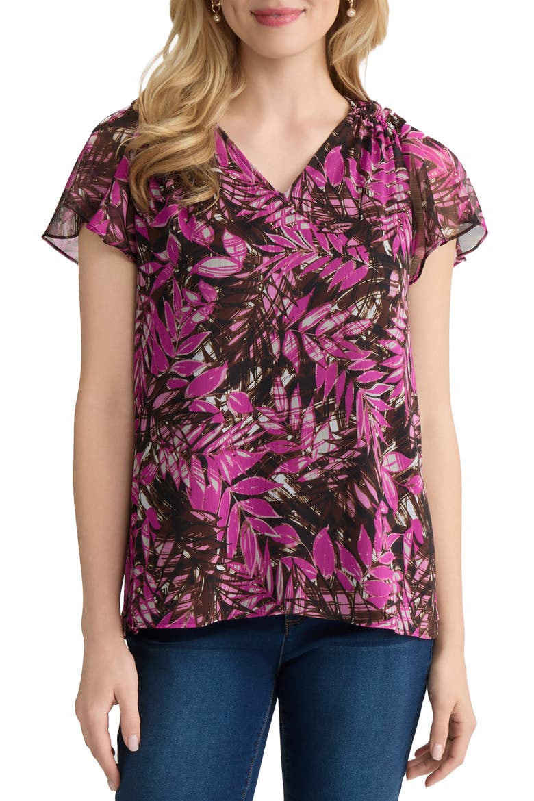 Print Flutter Sleeve Top, Main, color, BRIGHT ORCHID MULTI