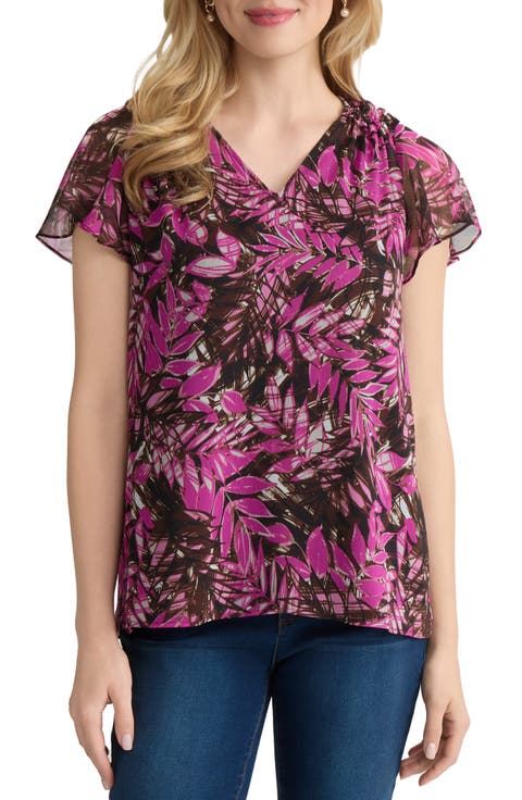 Print Flutter Sleeve Top (Regular & Petite)