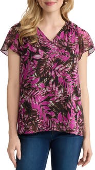Jones New York Print Flutter Sleeve Top