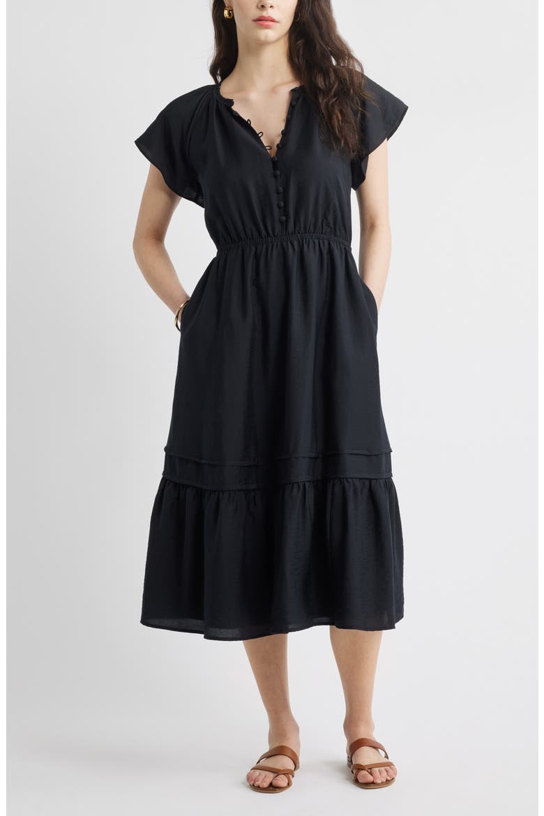 Front Button Midi Dress, Main, color, BLACK