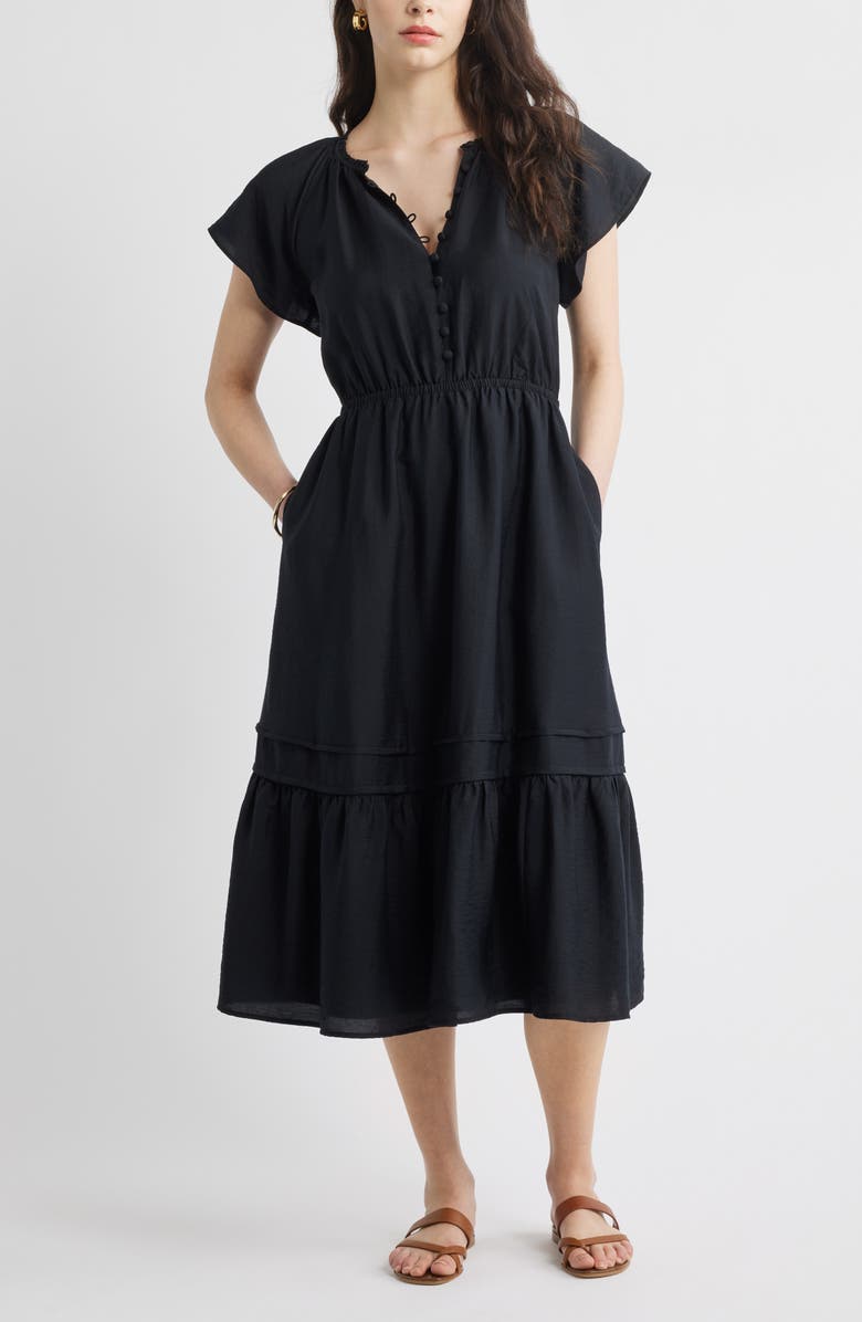 Caslon<sup>®</sup> Front Button Midi Dress, Main, color, Black