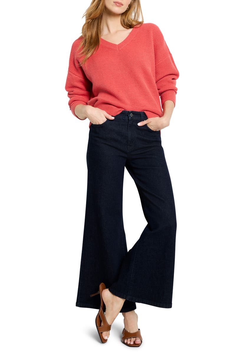 NIC+ZOE Tuck Stitch V-Neck Cotton Blend Sweater, Alternate, color, Cinnabar