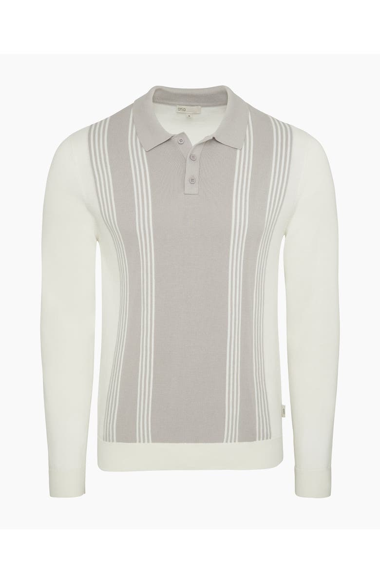 Onia Cotton Knit Long Sleeve Polo Sweatshirt, Alternate, color, Quiet Grey/Whte