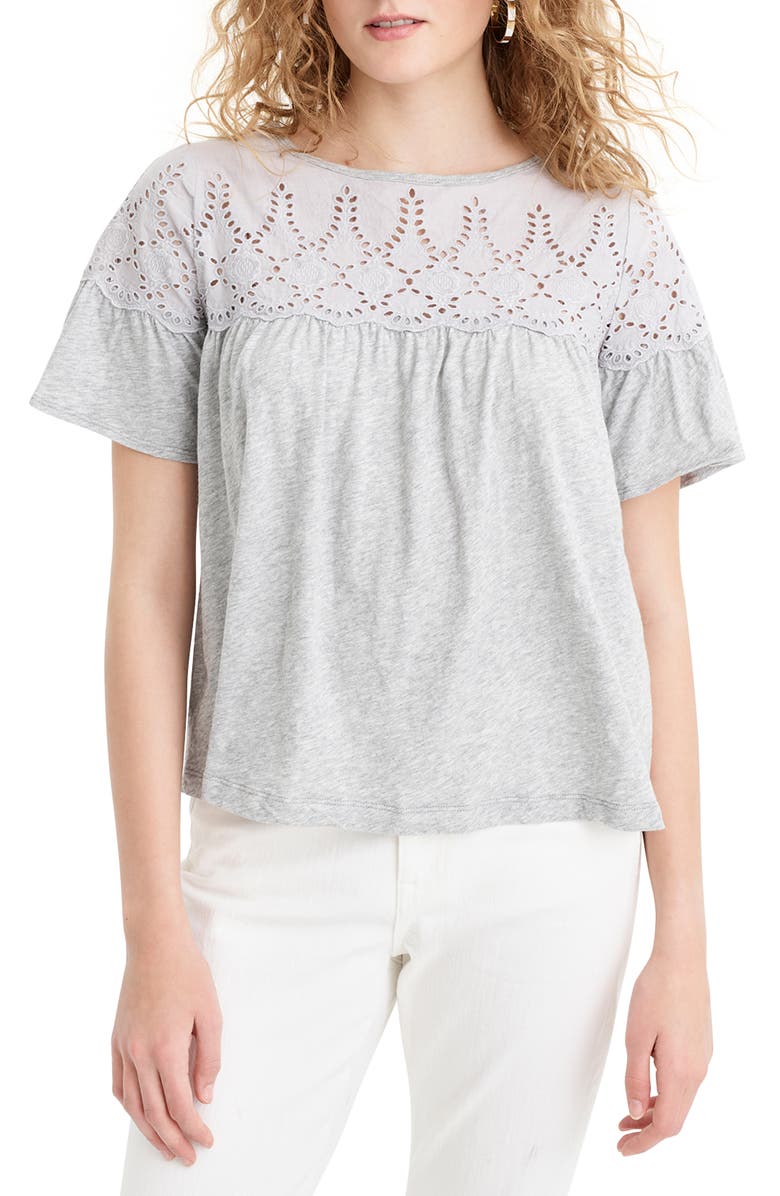 J.Crew Flutter Sleeve Eyelet Babydoll Top, Main, color, 