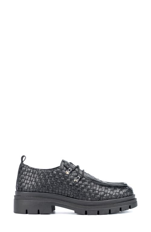 Vintage Foundry Clotilde Woven Leather Moc Toe Derby Loafer In Black