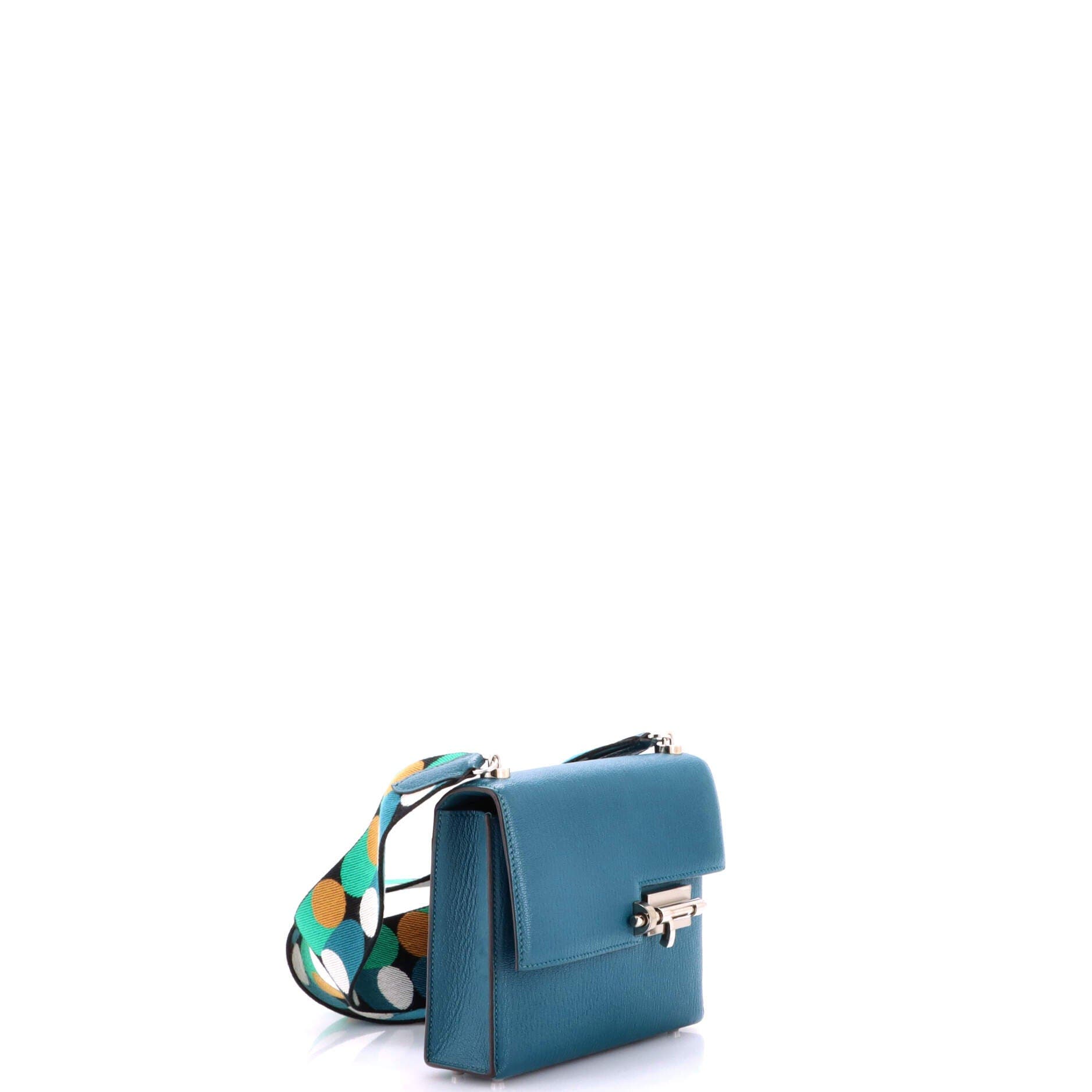 Pre-Owned Hermes Verrou Bag Chevre Mysore and Canvas Mini, Alternate, color, Vert Bosphore