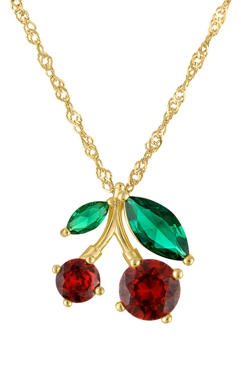 FZN Cubic Zirconia Cherries Pendant Necklace, Main, color, Gold