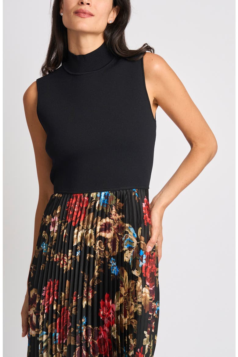 Mock Neck Pleated Maxi Dress, Alternate, color, RICH BLACK