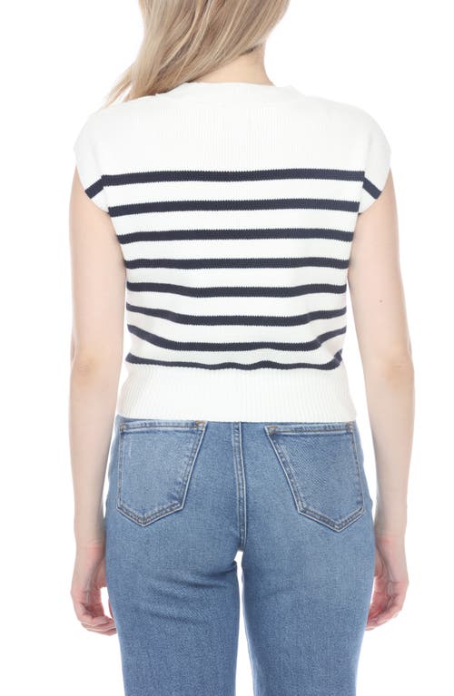 Rain And Rose Striped Cap Sleeve Sweater In White