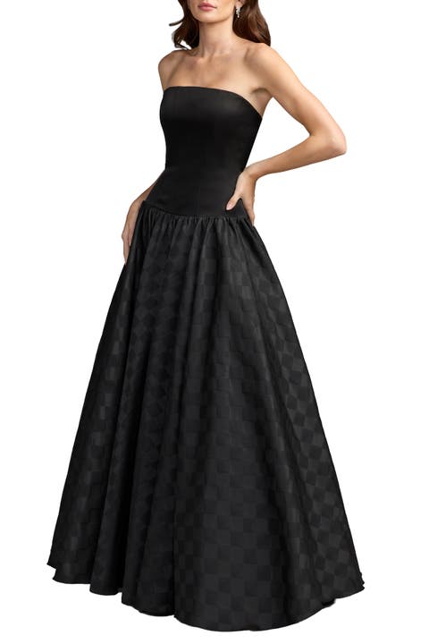 Women’s Strapless Checkered Drop Waist A Line Gown